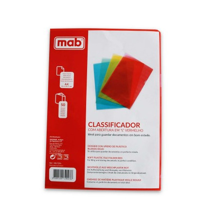 Classificador A4 em "L" MAB Vermelha (Pacote com 50 Unidades)