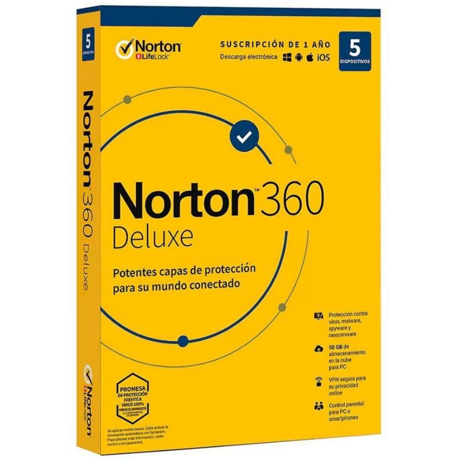 Antivírus Norton 360 Deluxe – Licença Digital (ESD) para 5 Dispositivos (1 Utilizador / 1 Ano)